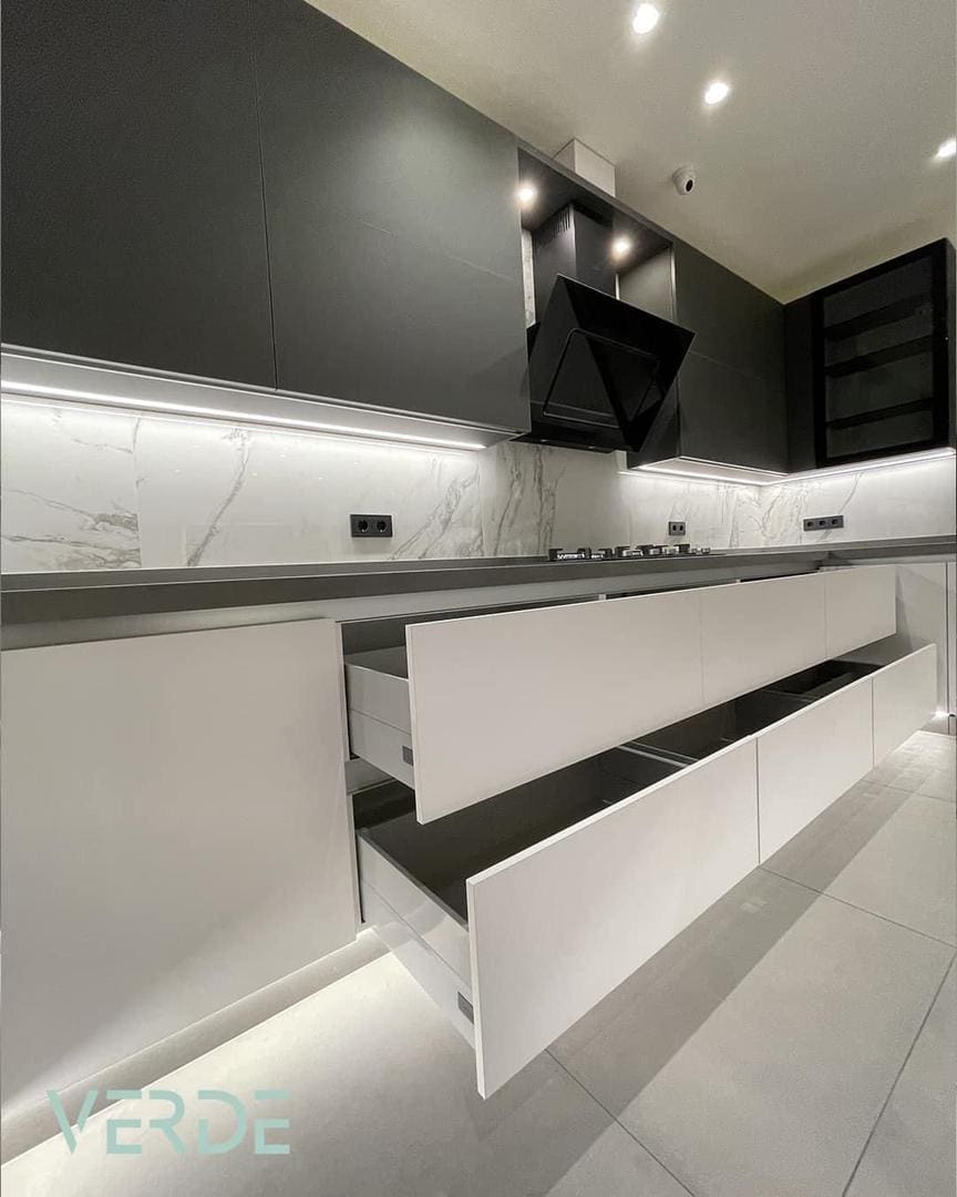 white and gray kitchen